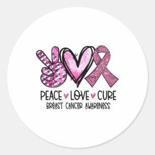 Pegatina Redonda Cura de amor Cinta rosa Cáncer de pecho Conciencia