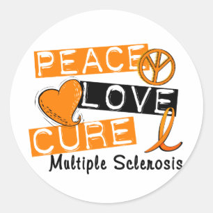 Pegatina Redonda Cura de amor por la paz Esclerosis múltiple MS