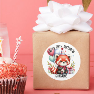 Pegatina Redonda Cura de panda roja Partidos de cumpleaños
