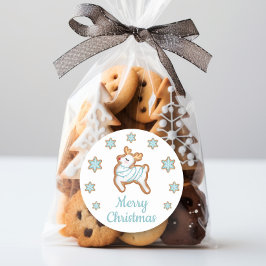 Pegatina Redonda Cura de reno Feliz Navidad