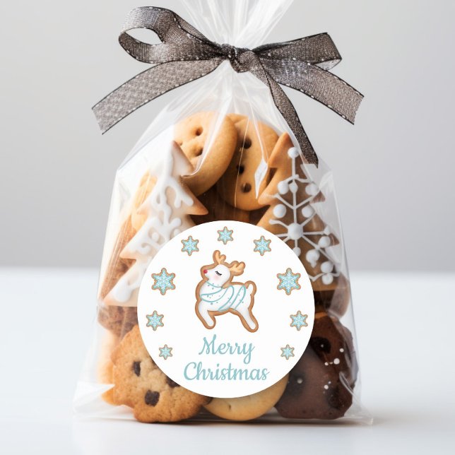Pegatina Redonda Cura de reno Feliz Navidad (Cute Reindeer Merry Christmas Classic Round Sticker)