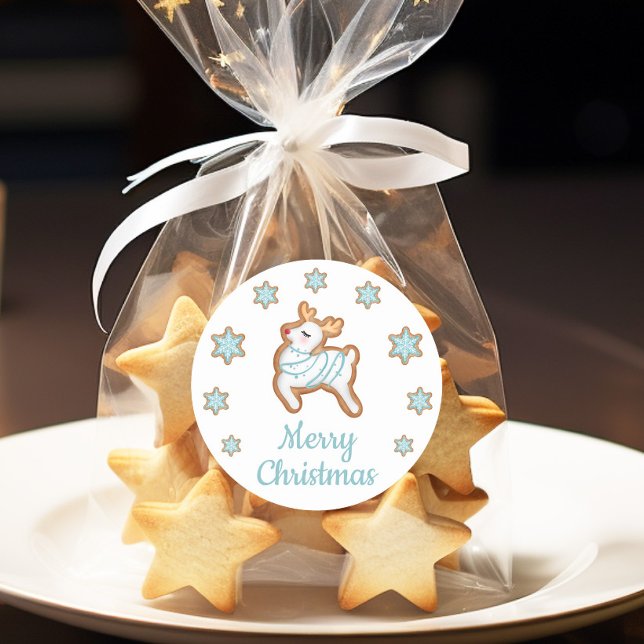 Pegatina Redonda Cura de reno Feliz Navidad (Cute Reindeer Merry Christmas Classic Round Sticker)