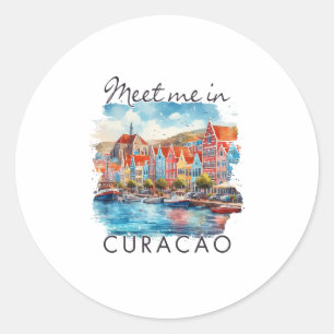 Pegatina Redonda Curazao Islas del Caribe Viaje Encuentrame En C
