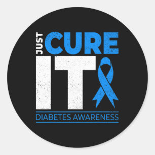 Pegatina Redonda Cure It Diabetes Awareness Blue Ribbon Diabet