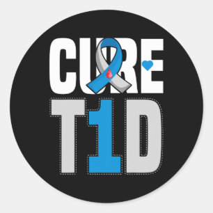 Pegatina Redonda Cure T1d - Curar la diabetes tipo 1 - Conciencia s