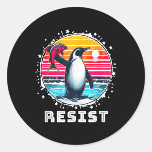 Pegatina Redonda Curiosa camiseta resistente a los pingüinos en pro
