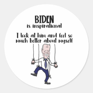Pegatina Redonda Curiosa sátira Inspiradora de marioneta anti Biden
