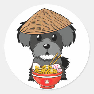 Pegatina Redonda Curiosa schnauzer come fideos