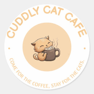 Pegatina Redonda Curiosamente cat cafe