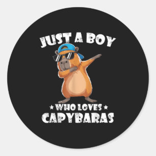 Pegatina Redonda Curioso Dabbing Capybara Vestido Gorra Animal Love
