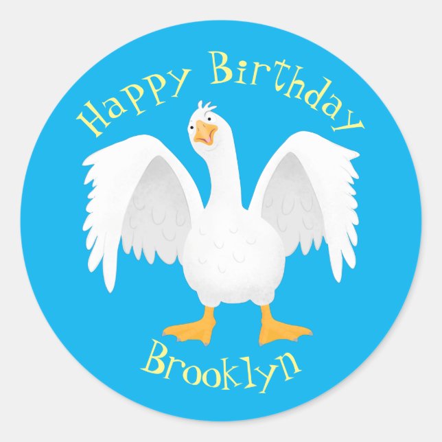 Pegatina Redonda Curioso ilustracion de personalizado ganso domésti (Anverso)