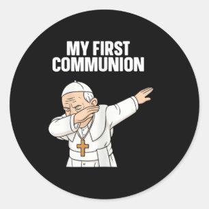 Pegatina Redonda Curioso Papa Dabbing Mi primer regalo de la comuni