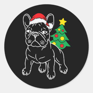 Pegatina Redonda Curioso perro Bulldog francés cachorro árbol de Na