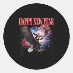 Pegatina Redonda Curioso Trump Feliz Año Nuevo 2025 Hicimos que la 