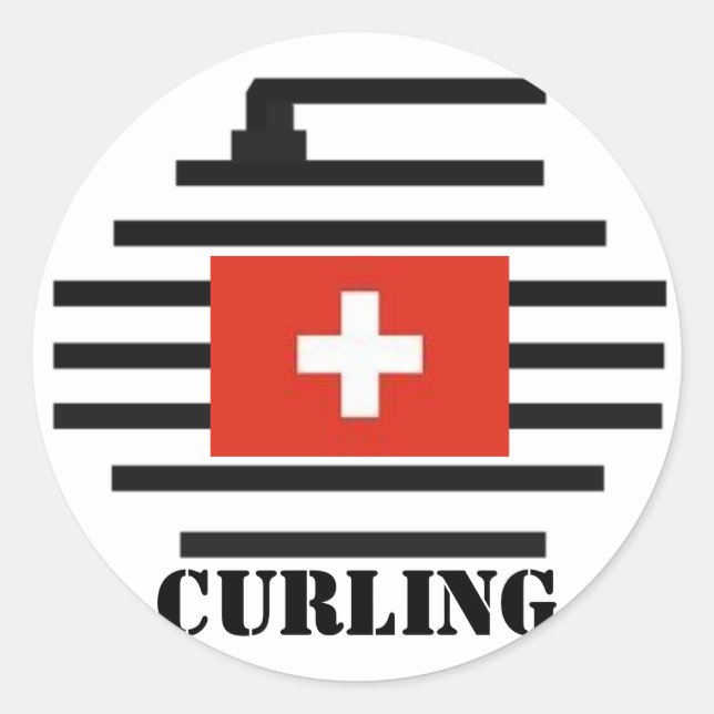 Pegatina Redonda Curling de Suiza (Anverso)