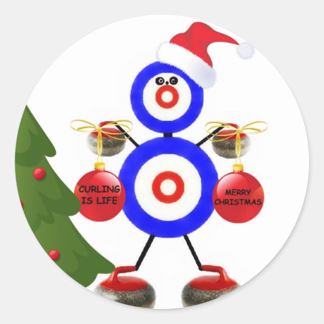 Pegatina Redonda Curling Navidades Personalizado (Anverso)
