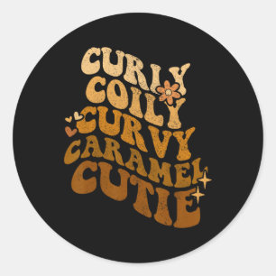 Pegatina Redonda Curly Coily Curvy Caramel Cutie Afro Black Hair Me