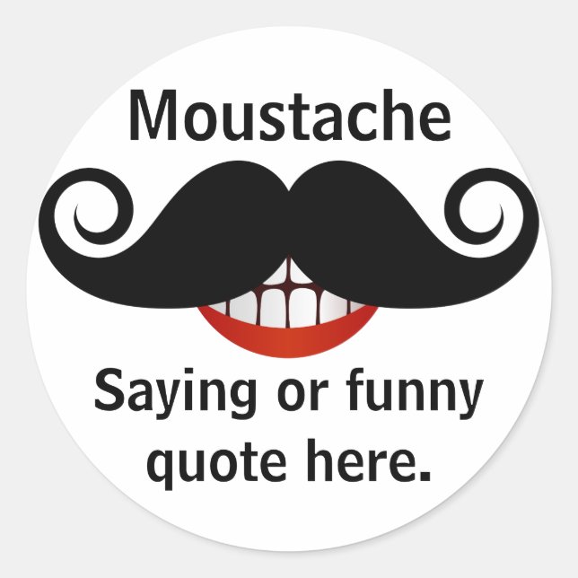 Pegatina Redonda Curly Mustache Grin and Personalizable Textos (Anverso)