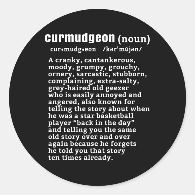 Pegatina Redonda Curmudgeon (bysketbyll Version) Divertida anciana  (Anverso)