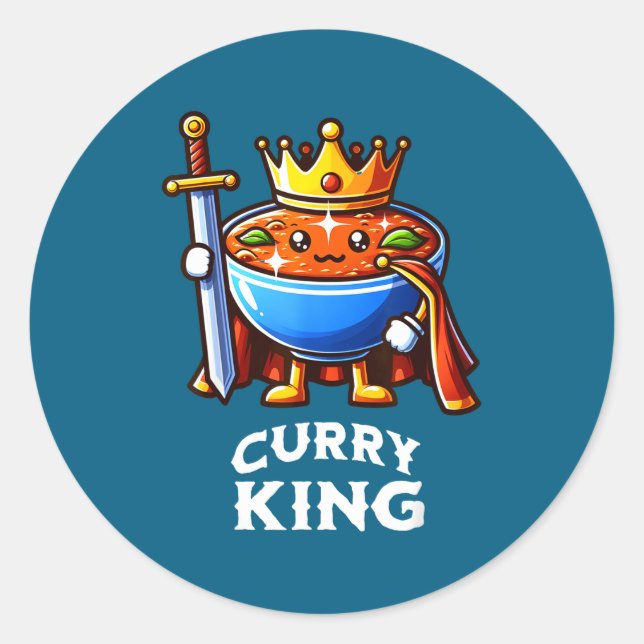 Pegatina Redonda Curry King Funny Quote Curry Indian Food Lover  (Anverso)