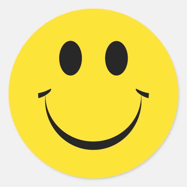 Pegatina Redonda Curso clásico de color amarillo con cara feliz (Anverso)