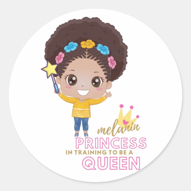 Pegatina Redonda Curso De Chicas Melanin Princess Para Ser Reina (Anverso)