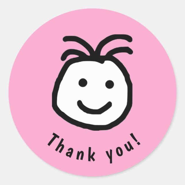 Pegatina Redonda Curso Ronda Feliz Cara Gracias Rosa (Anverso)