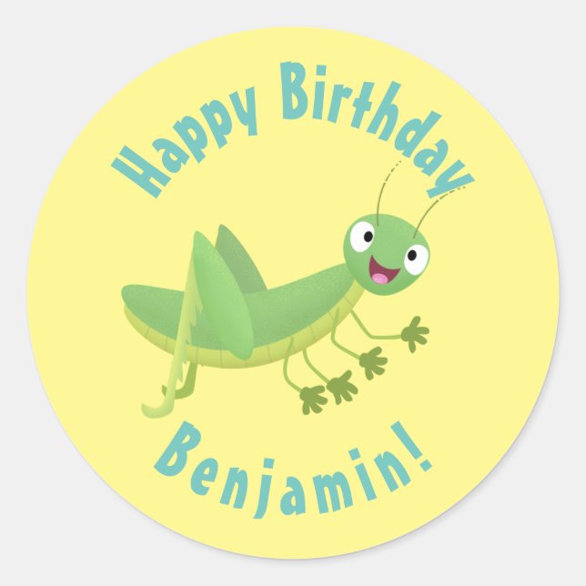 Pegatina Redonda Curso verde feliz saltamontes personalizado redond (Anverso)