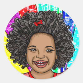 Pegatina Redonda Cursos felices | Chica sonriente Adorable