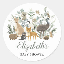 Pegatina Redonda Curte Australian Animals Eucalyptus Baby Shower
