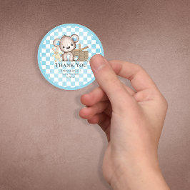 Pegatina Redonda Curte Brown Teddy Bear Picnic Baby Shower Favores