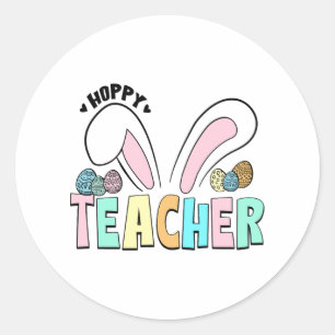Pegatina Redonda Curte Easter Hoppy Teacher Bunny Ears