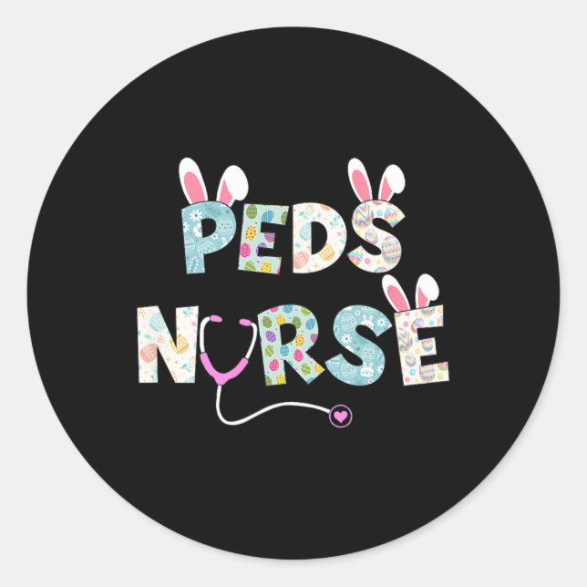 Pegatina Redonda Curte Easter Peds Enfermeras Conejitas Felices Hue (Anverso)