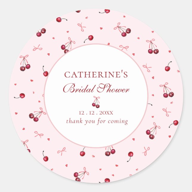 Pegatina Redonda Curte Girly Pink Cherry Bows (Anverso)