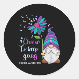 Pegatina Redonda Curte Gnome Flower Suicidio Prevención de concienc