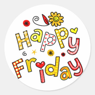 Pegatina Redonda Curte Happy Friday Week Grey Expresión de texto