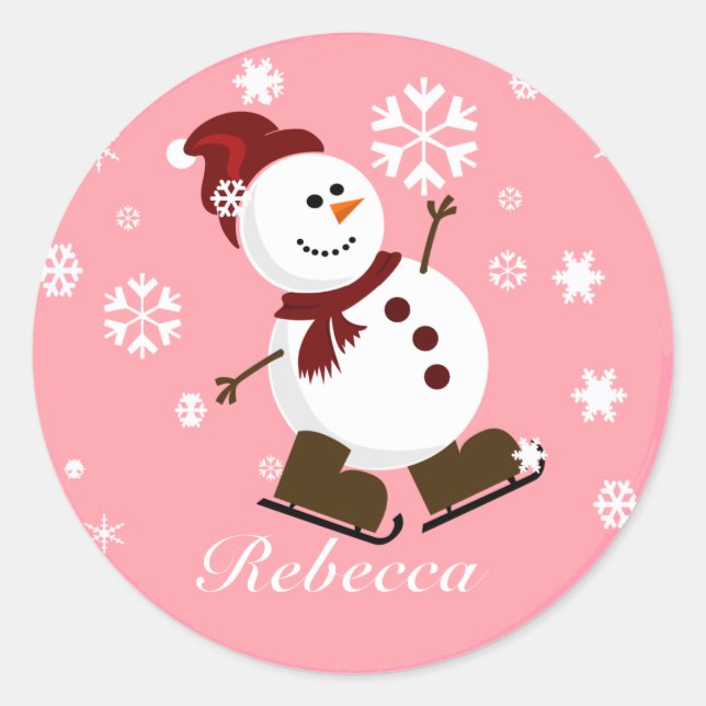 Pegatina Redonda Curte Personalizado Xmas Snowman (Anverso)
