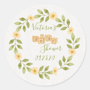 Pegatina Redonda Curte Simple Watercolor Wreath Invitación de Baby