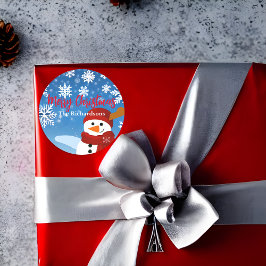 Pegatina Redonda Curte Snowman Winter Wonderland Feliz Navidad