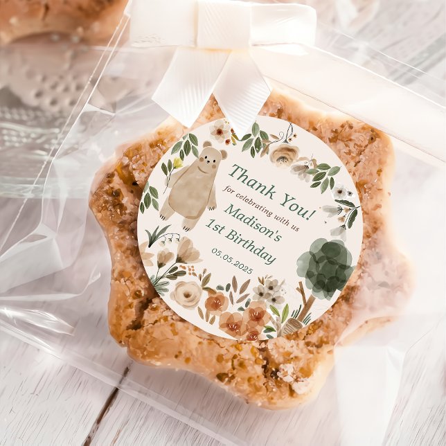 Pegatina Redonda Curte Woodland Animals 1er cumpleaños Fiesta Class (Subido por el creador)