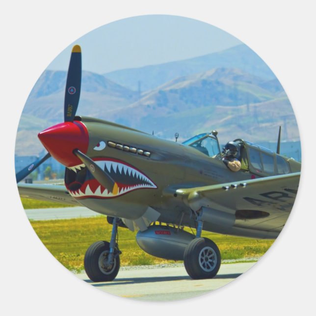 Pegatina Redonda Curtis P-40 Warhawk (Anverso)