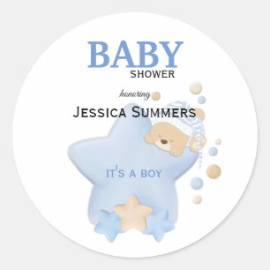 Pegatina Redonda Curva Sleeping Teddy Bear Baby Shower Classic Roun