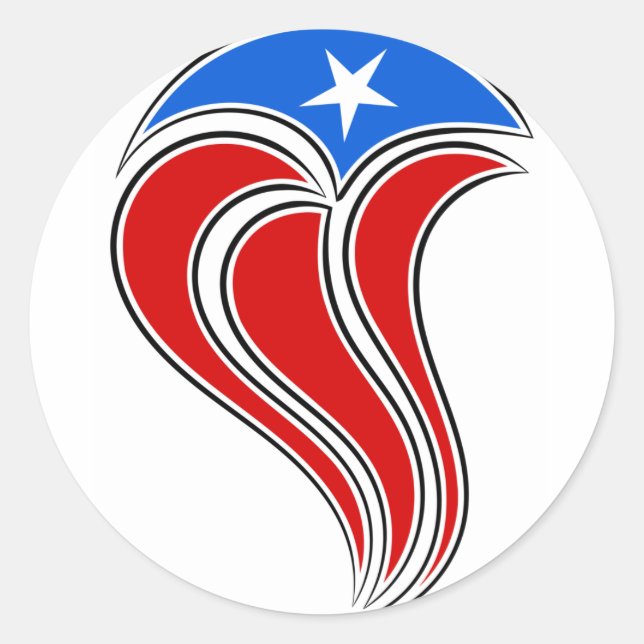 Pegatina Redonda Curvado diseño de bandera de Puerto Rico (Anverso)