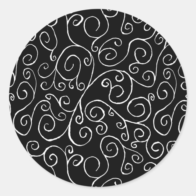 Pegatina Redonda Curvas de desplazamiento blancas en negro (Anverso)