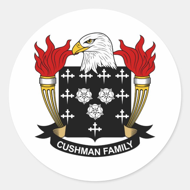 Pegatina Redonda Cushman Family Crest (Anverso)