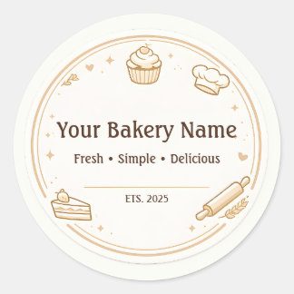 Pegatina Redonda Custom Bakery Logo Sticker - Baking Icon Design