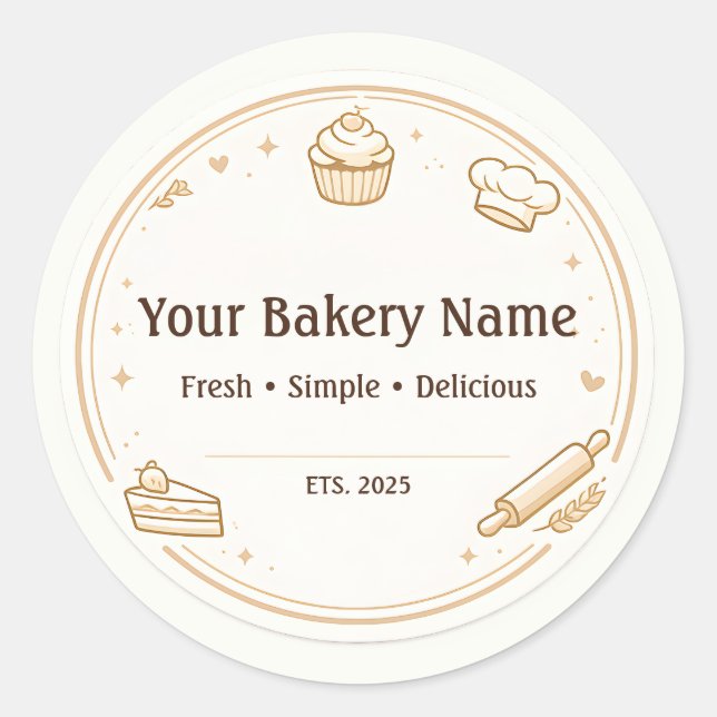 Pegatina Redonda Custom Bakery Logo Sticker - Baking Icon Design (Anverso)