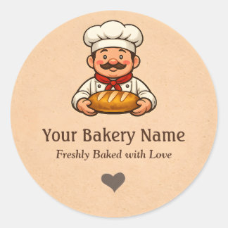 Pegatina Redonda Custom Bakery logo Sticker - Chef Bread Logo