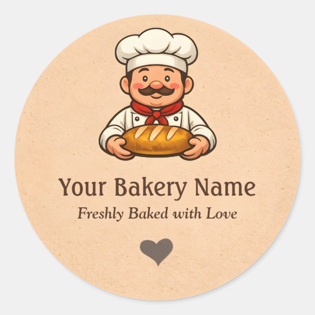 Pegatina Redonda Custom Bakery logo Sticker - Chef Bread Logo (Anverso)