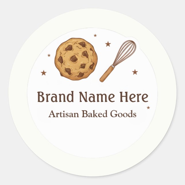 Pegatina Redonda Custom Bakery logo Sticker - Cookie & Whisk deisgn (Anverso)